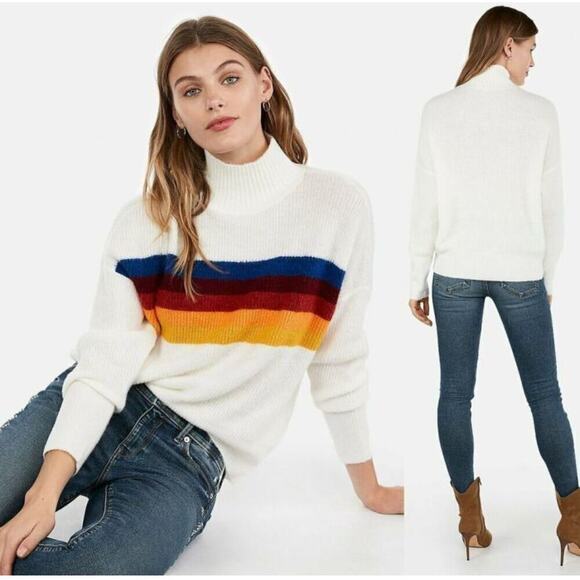 Express Rainbow Stripe Mock Turtleneck - Picture 8 of 8
